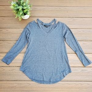 Amaryllis Gray Cut Out Tunic Top Strappy Long Sleeve Shirt Knit Preppy Lounge S